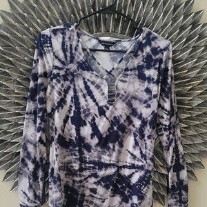 Rock & Republic Black and White Tie-Dye Long Sleeve Top